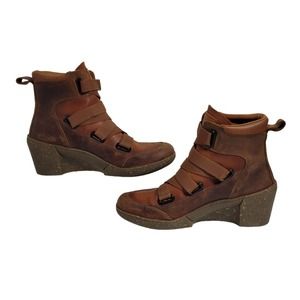 The Art Company Brown Leather Wedge Heel Ankle Boots Womens Size 41 US 10